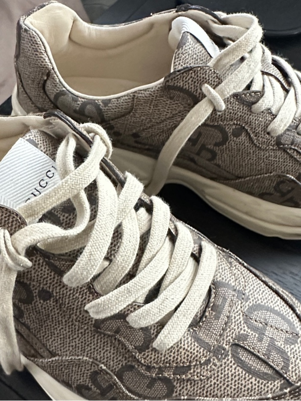 Gucci Rython Beige Brown Monogram Sneakers